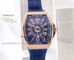Perfect Replica Franck Muller Vanguard Yachting Blue Diamond Arabic Dial Leather Watch